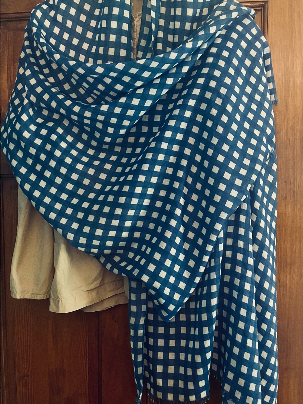 J. Crew Blue Gingham Lightweight Summer Wrap | Scarf | Oversized Shawl | Coastal